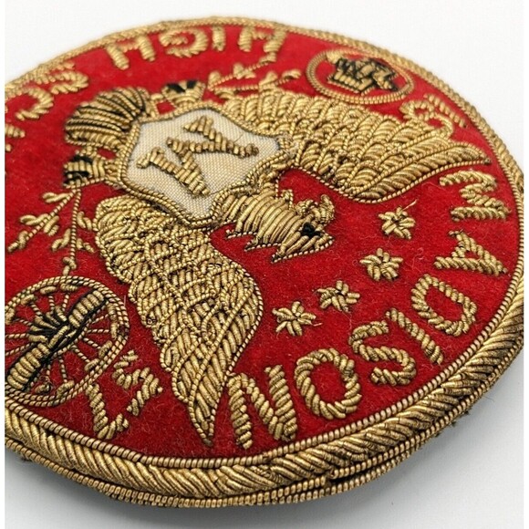 Vintage Bullion Wire Madison High School Eagle Crest 1957 Patch Pin Red Gold 3" - Picture 5 of 11